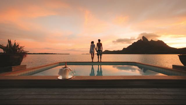 Romantic Sunset Behind Mount Otemanu in Bora Bora