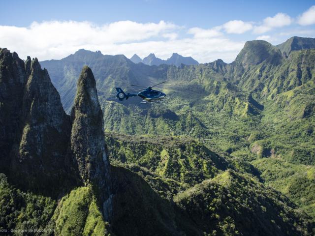 Helicopter flight over the Mountains of Moorea